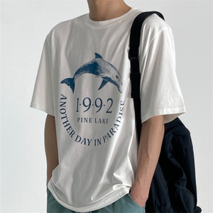 816B-T1023-P40 夏季英文美式印花短袖韩版T恤情侣高级感韩ins图片