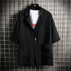 A119-P50七分袖西装男大码宽松五分袖小西服网格挂拍，男装西服，电商A040A