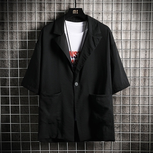 A119-P50 七分袖西装男大码宽松五分袖小西服 网格挂拍图片
