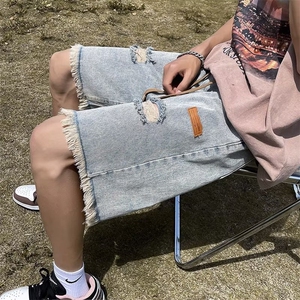 破洞牛仔短裤男夏季宽松直筒五分潮牌痞帅vibe裤子高街WD745-p38图片