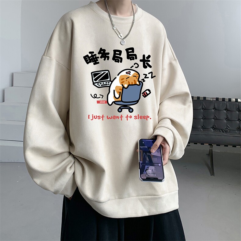 麂皮绒卫衣男大码重磅长袖t恤男JW81447-P35加绒款P45,男装T恤,电商A040