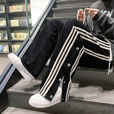 字母刺绣条纹排扣裤男春季新款卫裤高街男拖地裤K02-P35，男装休闲裤，星座308B-2