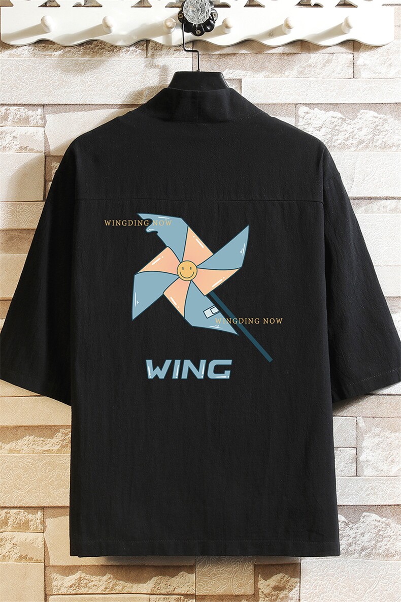 HF59112-P40风汉服男开衫外套七分袖道袍砖墙挂拍,男装民族服装,电商A040A