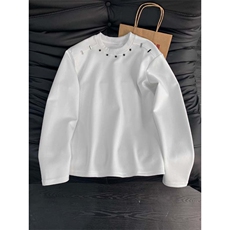 自家图高质量钉扣装饰长袖T恤黑色白色M到3XLXZ212-QWT318-P45，男装T恤，星座212