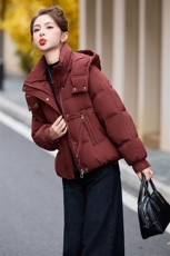 2024冬季新款时尚气质百搭立领保暖舒适连帽短款羽绒服，女装羽绒服，卡杰菲