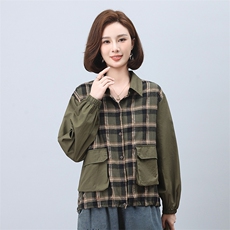 时尚格子拼接长袖衬衫女宽松显瘦百搭休闲上衣秋装新款韩版衬衣，女装衬衫，叶笙衣