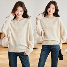 100羊毛高级感气质蝙蝠袖毛衣女2025新款秋冬季单穿针织衫上衣，女装羊毛衫，艾米