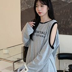 棉180克设计感露肩长袖T恤女夏季韩版T恤上衣，男装T恤，星座506A