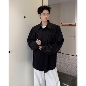 春秋男士衬衫外套韩版休闲长袖衬衫打底西装领铆钉装饰衬衫 P42图片