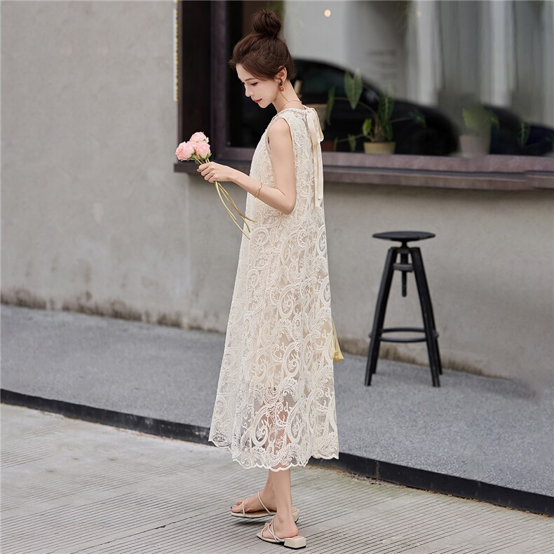 2026年夏季新款女装时尚气质法式蕾丝复古海滩度假连衣裙,女装连衣裙,关键词