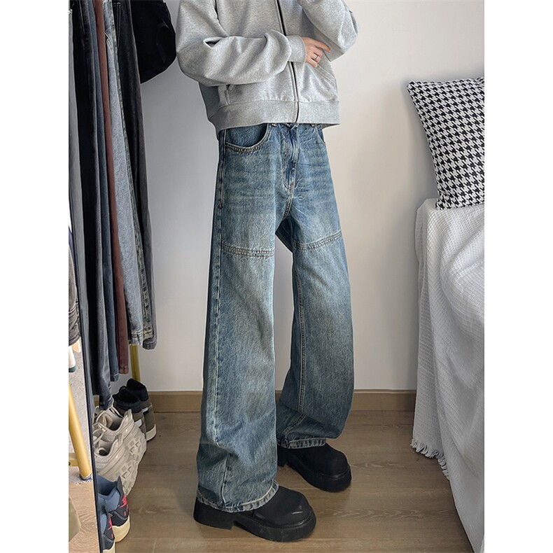 拼接牛仔裤男时尚直筒阔腿休闲百搭情侣秋冬长裤XZ212-QN8097-P50,男装牛仔裤,星座212-1
