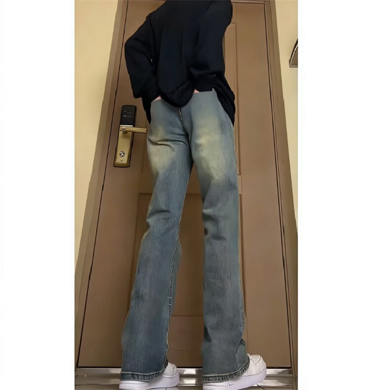 复古蓝牛仔裤直筒窄版美式vibe裤子男款高个子加长弯刀Z711P39,男装牛仔裤,星座1112-1