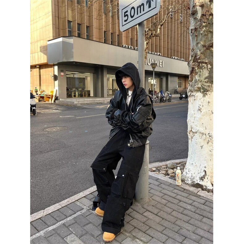 pu皮衣外套男新款春秋宽松美式复古连帽皮夹克上衣LGP4000-P88,男装夹克,星座1008