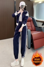 女秋季新款盐系拼接开衫外套休闲卫裤两件套，女装套装/套裙，江南