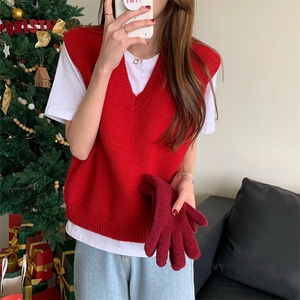 春秋纯色针织马甲女v领背心宽松叠穿毛衣坎肩针织衫软糯百搭图片