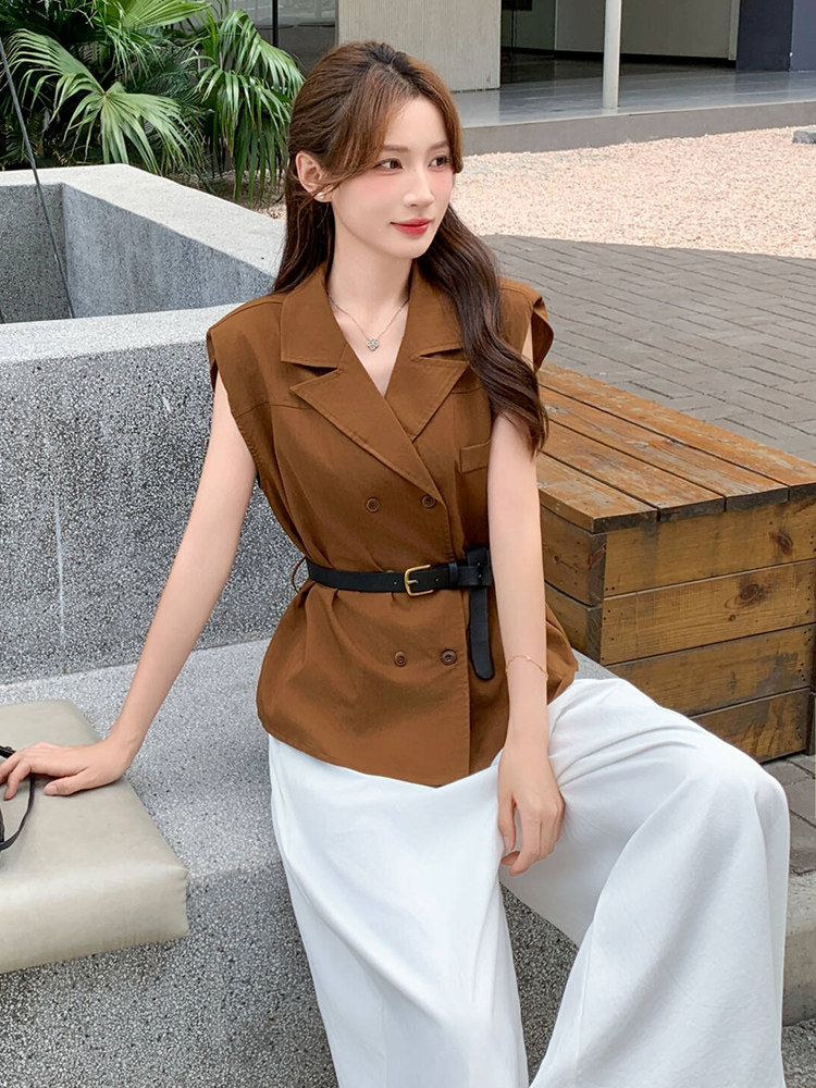 韩系穿搭一整套轻熟气质套装女2025夏季新款无袖上衣阔腿裤两件套,女装套装/套裙,超帛