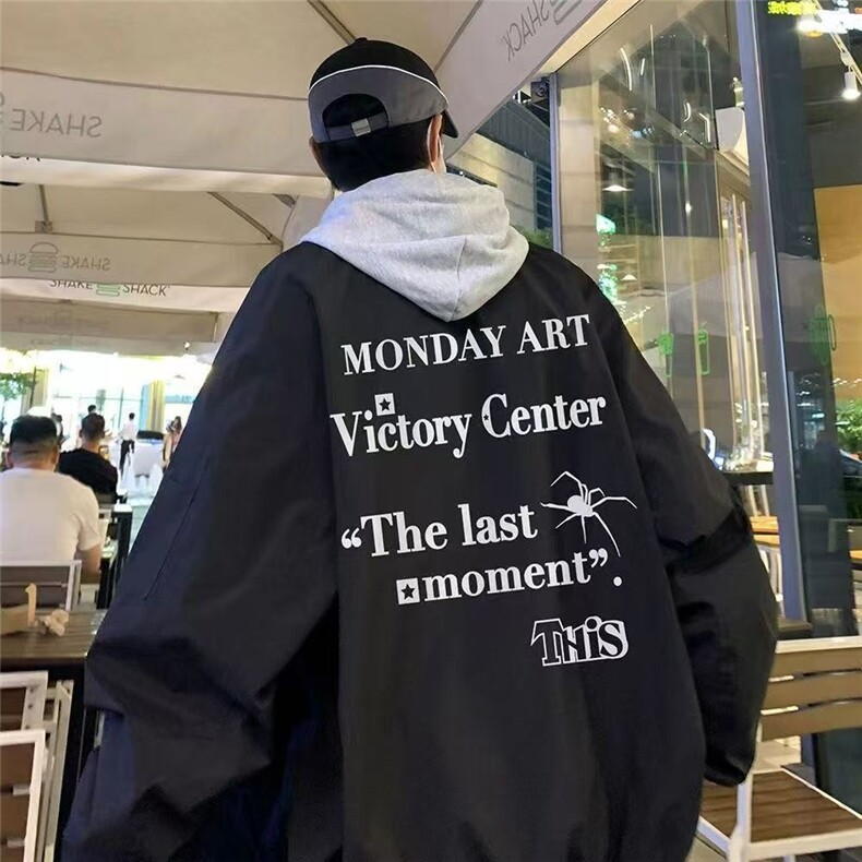 美式复古黑色飞行员夹克男春秋新款高街hiphop潮牌棒球服情侣外套，男装夹克，星座506A