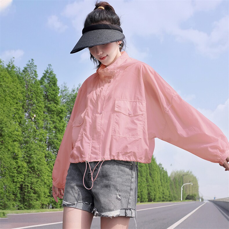 夏季薄款透气防晒衣短外套女2024新款小个子百搭休闲立领开衫上衣,女装防晒衣,依万里