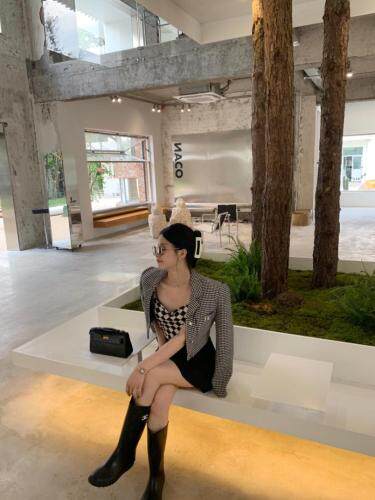 格子短外套，女装短外套，HE