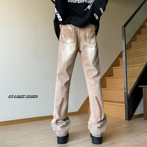B221 美式ins高街小众情侣款破洞微喇牛仔裤 LK23001-P65 控88图片