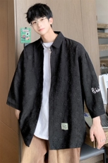 1港风花型七分袖衬衫男大码情侣衬衣男风长衬QCS7734P45控68，男装衬衫，星座226-2