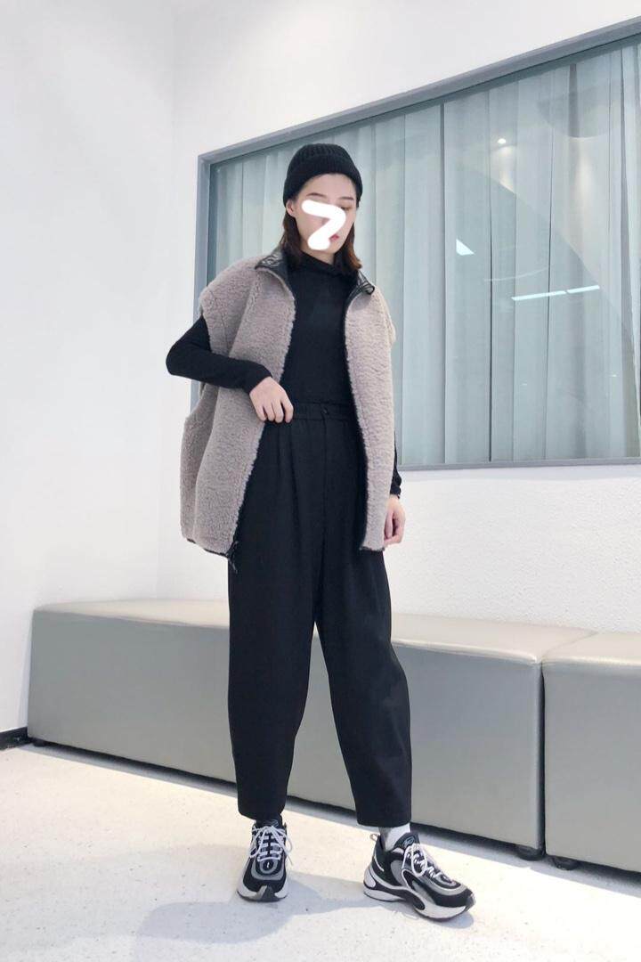 设计双面穿羊羔毛皮马甲，意法3277SFR，女装马夹，S·F·R