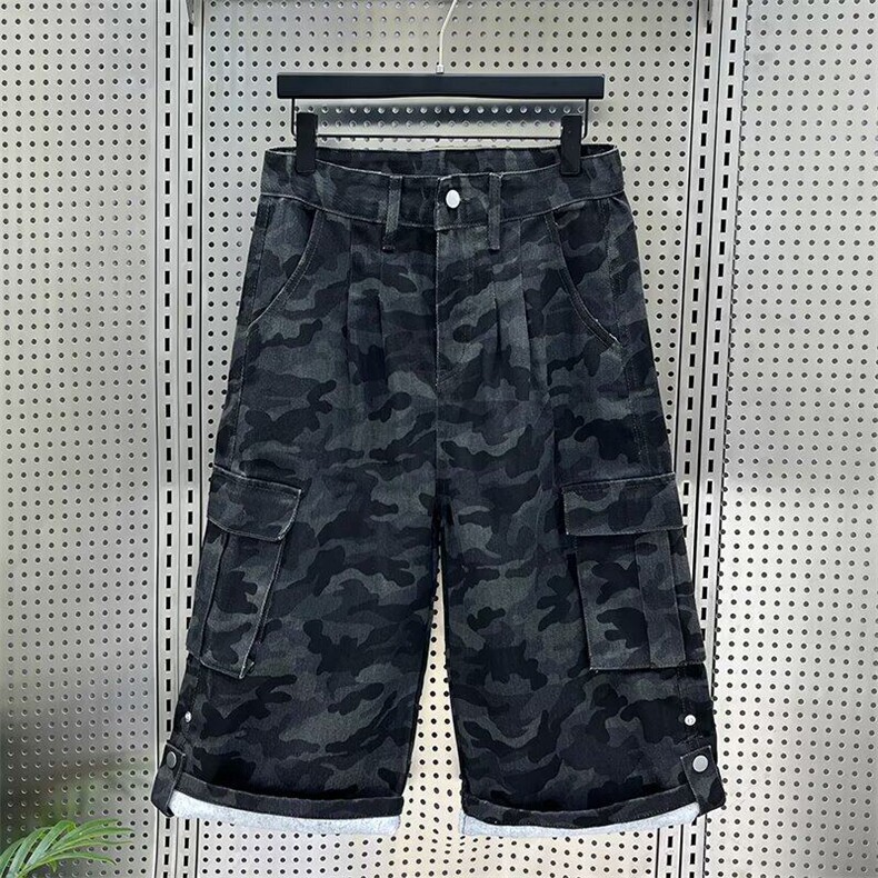 CP1180-P49高街迷彩牛仔短裤男夏季新款工装七分裤宽松阔腿裤,男装牛仔裤,电商B323A