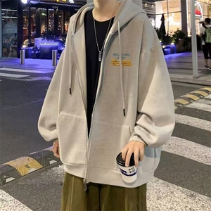 T487-P27 2025秋季重磅男款灰色帽衫春秋男生带帽拉链外套连帽图片