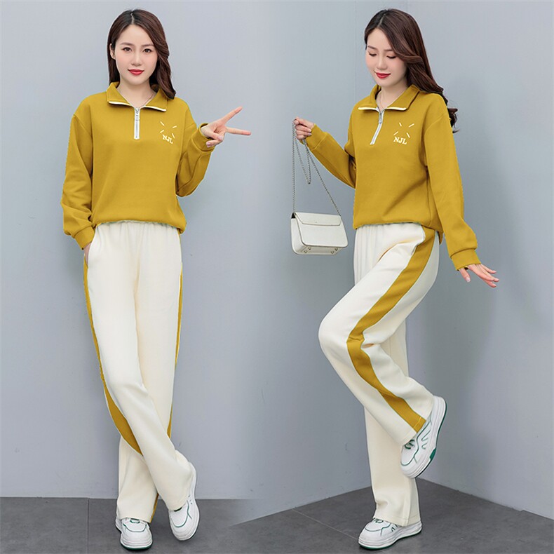 2025夏季运动套装女大码宽松立领短袖两件套时尚洋气休闲服,女装套装/套裙,凝聚力