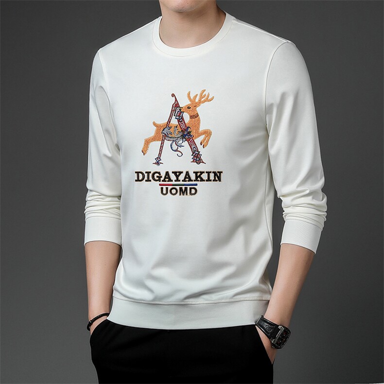 中年男士长袖秋季2023新款商务休闲印花卫衣潮流时尚百搭上衣，男装卫衣，电商B212（原钱塘6029）