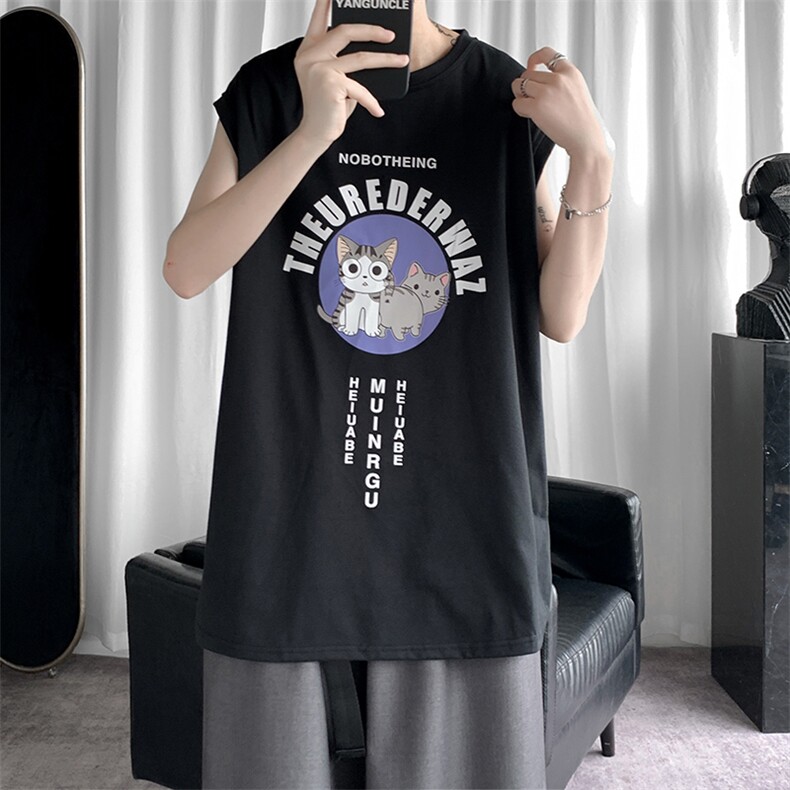 BX25160-P25纯棉汗背心男士大码宽松汗衫男无袖t恤男港风,男装T恤,电商A040