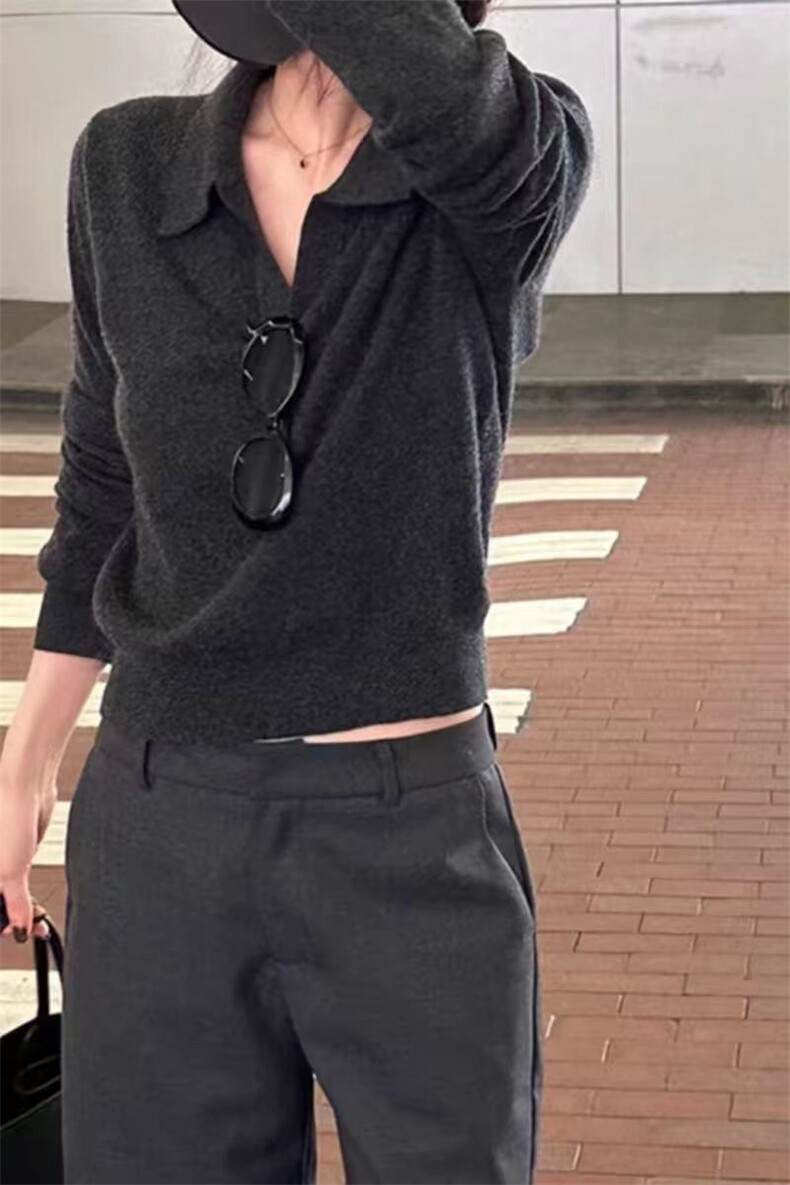 时尚百搭Polo领女士羊毛衫羊毛显瘦修身优雅气质,女装羊毛衫,旭驰羊绒