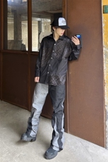 B221美式ins高街小众情侣个性款拼接微喇牛仔裤LK23095-P65控88，男装牛仔裤，电商B221