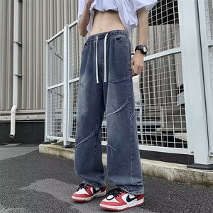 美式潮流牛仔裤男生复古做旧宽松裤港风阔腿裤子潮男G08-2/P46图片