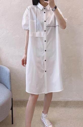 衬衫领明线连衣裙，女装衬衫，江南俏之羽