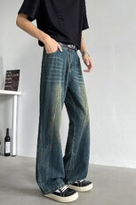 GN5131P45美式复古水洗蓝色牛仔裤百搭宽松直筒半松紧微喇叭裤，男装牛仔裤，星座1108-5