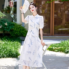 马面裙套装女2025夏新款新中式国风高级感气质印花短袖上衣两件套，女装套装/套裙，姿衣坊