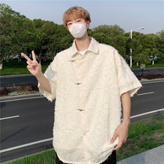 潮中式衬衫男复古风短袖夏季网红宽松上衣T恤设计感舒适百搭，男装T恤，星座716-2