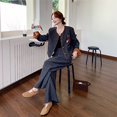 法式复古撞色外套阔腿裤套装女2025秋季新款高级感轻熟显瘦两件套，女装套装/套裙，浙宝301