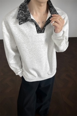 男士春秋卫衣设计款美式长袖打底衫polo衫假两件双领卫衣外套男，男装T恤，电商B319