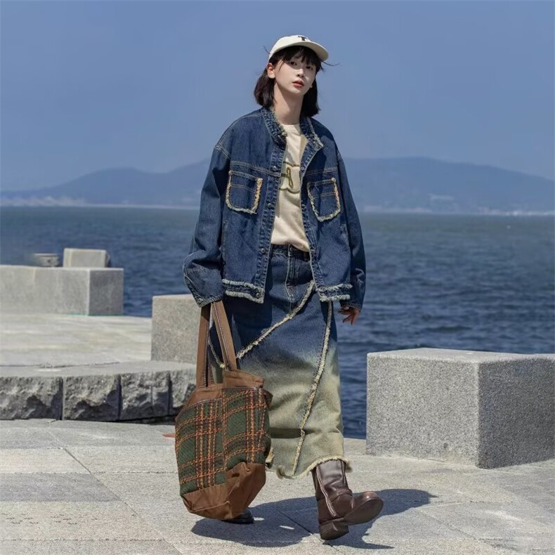 慵懒潮流日系流行气质早秋新款法式复古棉麻撞色绣花牛仔外套新款,男装工装外套,星座1210-1