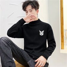 秋冬中领毛衣男套小猫头长袖外套男毛衫打底针织衫高领绿M228P35，男装针织衫/毛衣，星座1207