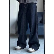 复古丹宁蓝阔腿弯刀牛仔裤男解构宽松直筒休闲长裤子潮牌N6036，男装牛仔裤，星座1116A（原606A-3）