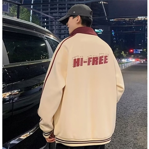 美式立领卫衣男春秋季新款条纹休闲港风拉链开衫外套HH5018 P48图片