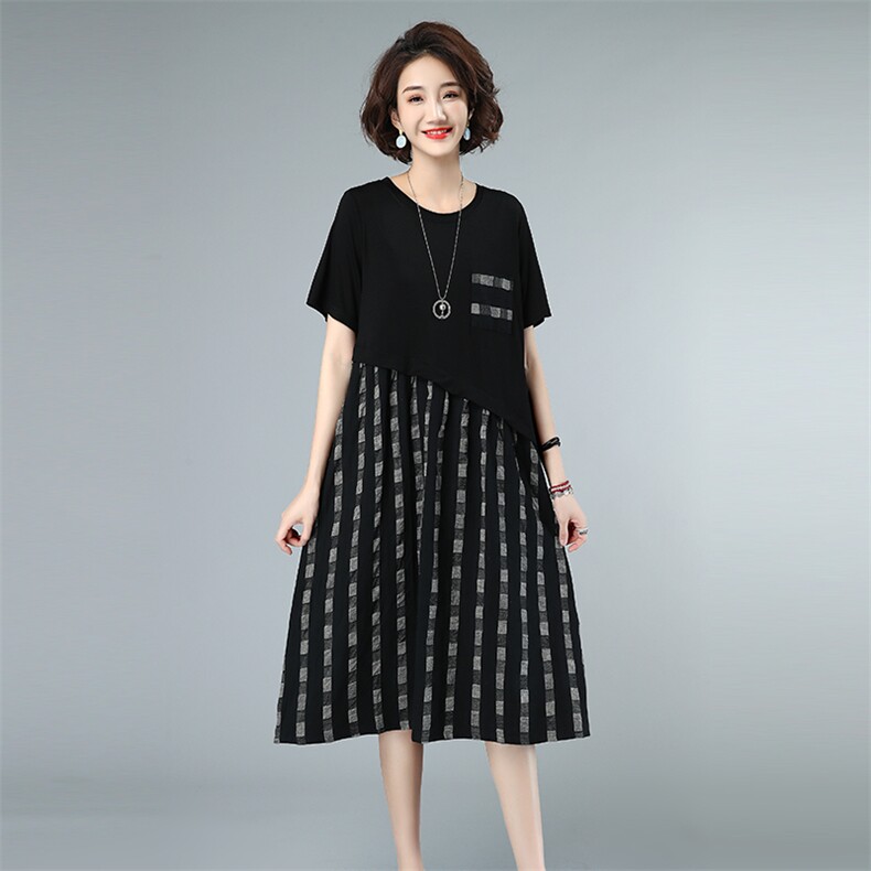 2021夏款新款拼接大码女装连衣裙236款,女装连衣裙,秋牧寒烟