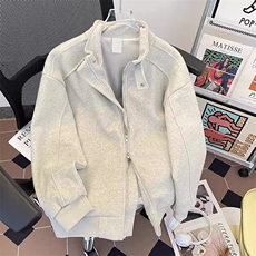 花灰色毛呢夹克棉服男士春秋美式高级工装卫衣外套短款立领棒球服，男装夹克，星座506A