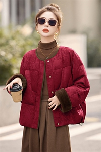 设计感立领拼接羽绒服女2025年冬季新款小个子白鸭绒短款图片