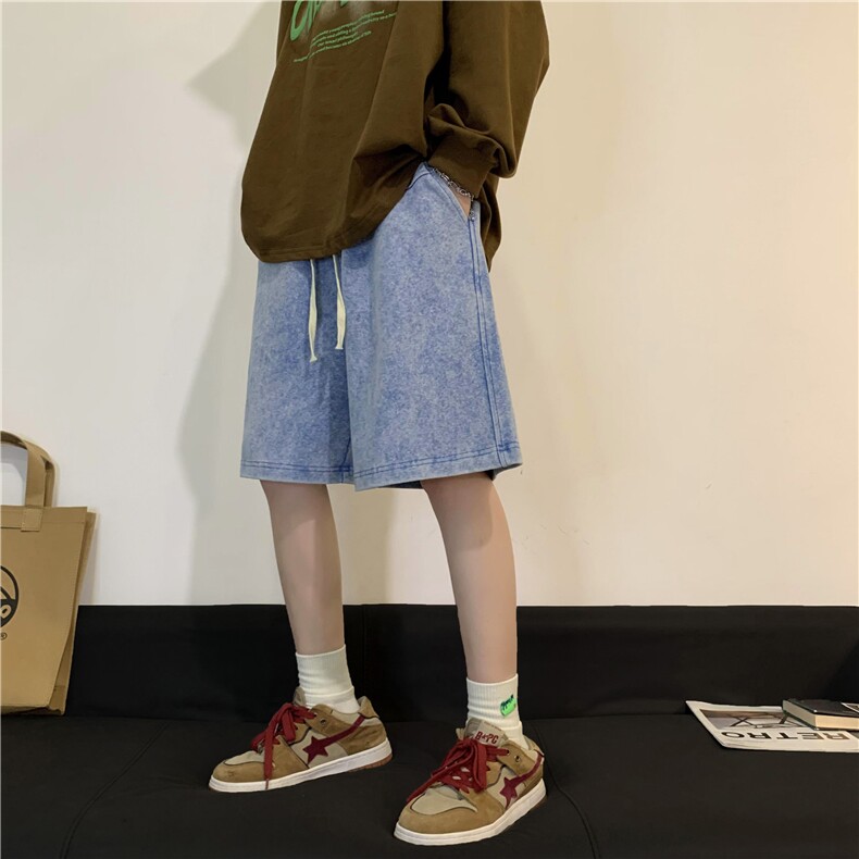 2026春夏纯棉重磅水洗做旧拼接短裤XZ604-DK101-P45控58,男装牛仔裤,星座604