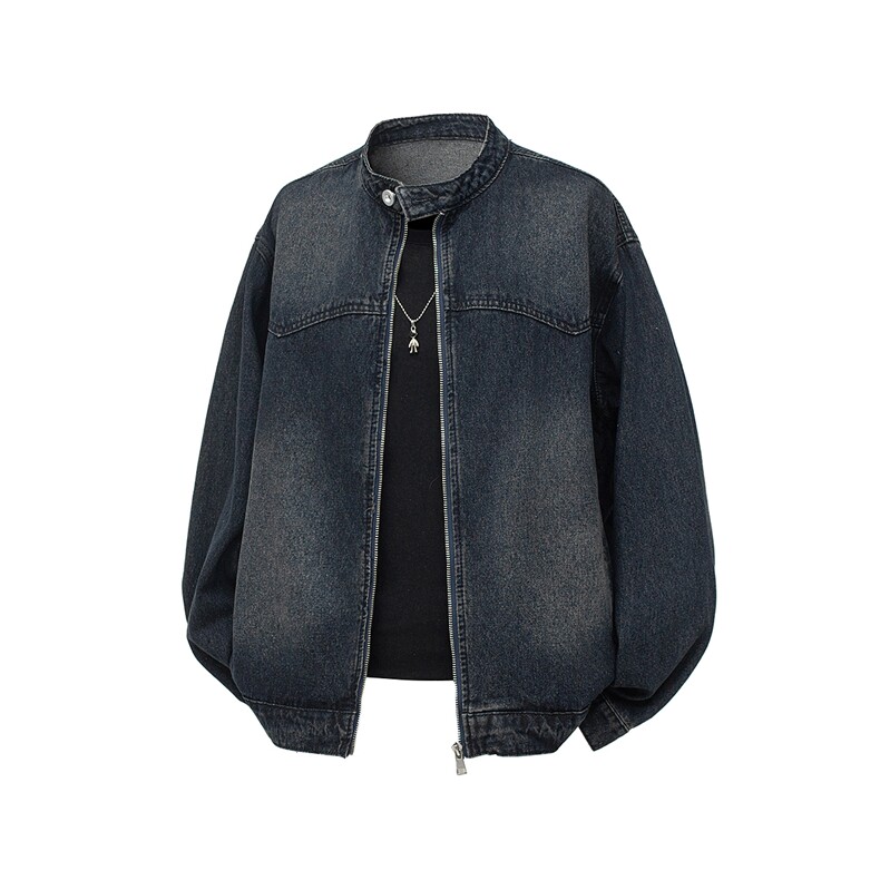 得物品质秋款男牛仔夹克衫渐变色立领拉链拼接外套JK1037P80，男装工装外套，星座1013-1