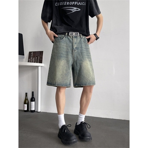 2025新款蓝色水洗牛仔短裤美式高街五分直筒中裤潮现货K8407-P34图片